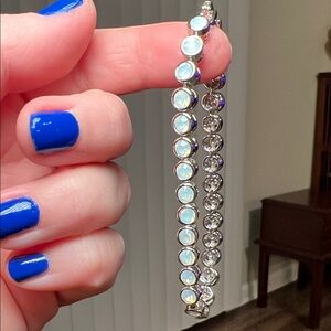 Beautiful Opalescent Opaline Opalite Silver Plated Tennis Bracelet